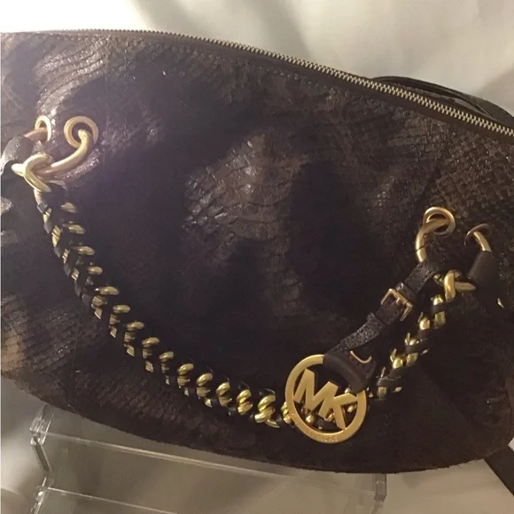 Michael Kors Dark Brown Textured Shoulder Bag - Picture 1 of 5